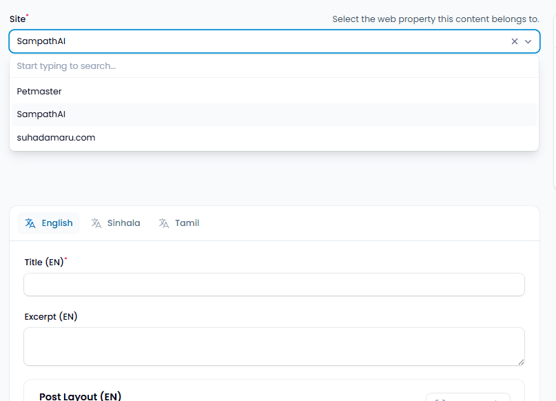 Multi SIte and Multi Language  Selection